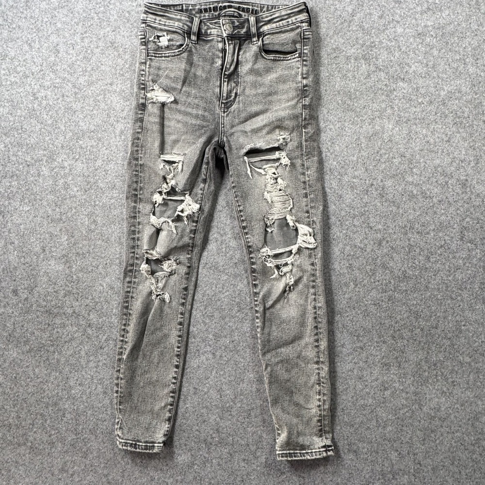 American Eagle Ne(x)t Level Stretch Skinny Jeans 2 X-Short Grey Distressed Denim